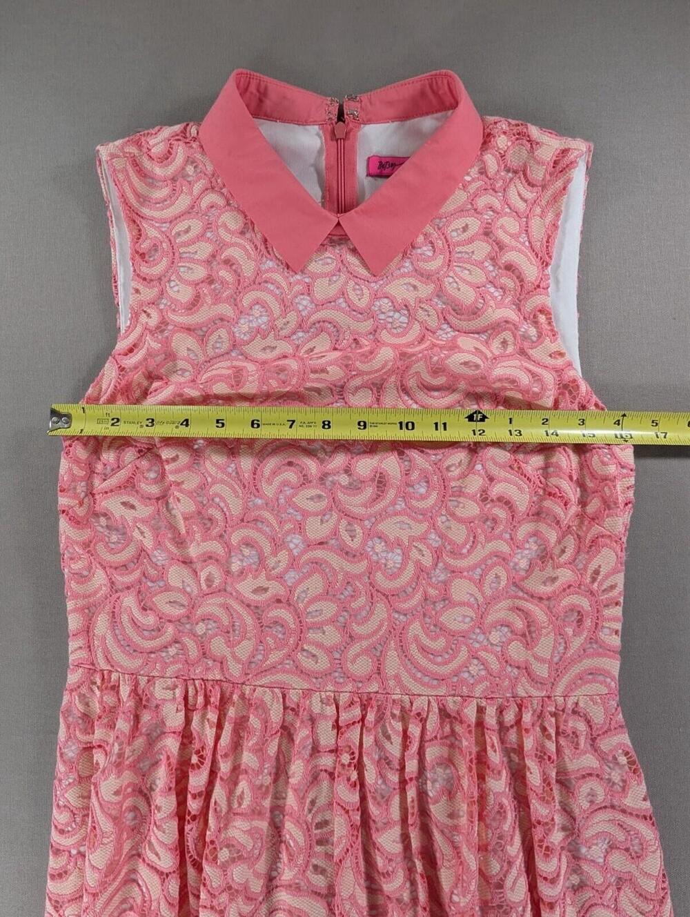 Betsey Johnson Pink Lace Dress Womens Size 8 Fit Flare Sleeveless Party Cocktail - Picture 9 of 10